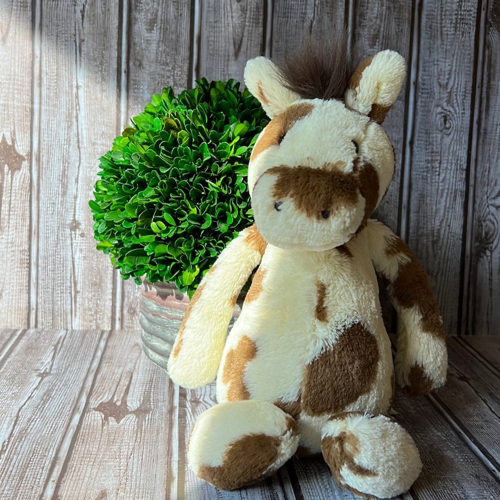 Jellycat Bashful Pinto Pony Horse Plush Brown Beige Paint Spots stuffed Toy 12”